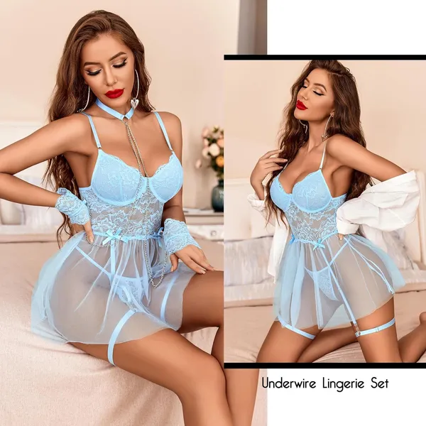 Turquoise_Wirefree_Lingerie_Set_With_Garter_And_Chain_For_Women_(Pack_Of_2_Pcs)