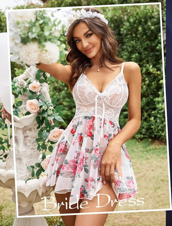 White_Lace_Teddy_Hot_Strap_Babydoll_Lingerie_For_Women_(Pack_Of_2_Pcs)