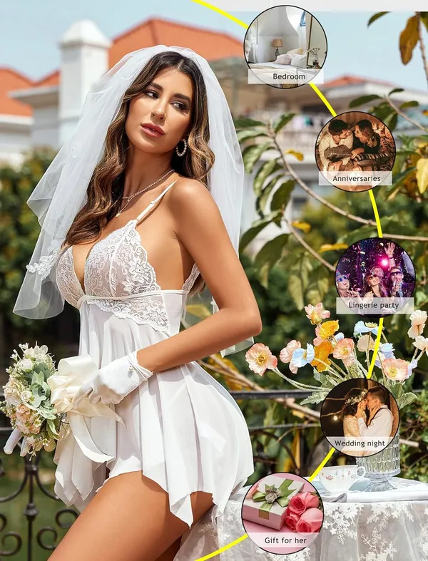 White_Front_Closure_Babydoll_V_Neck_Nightwear_For_Women