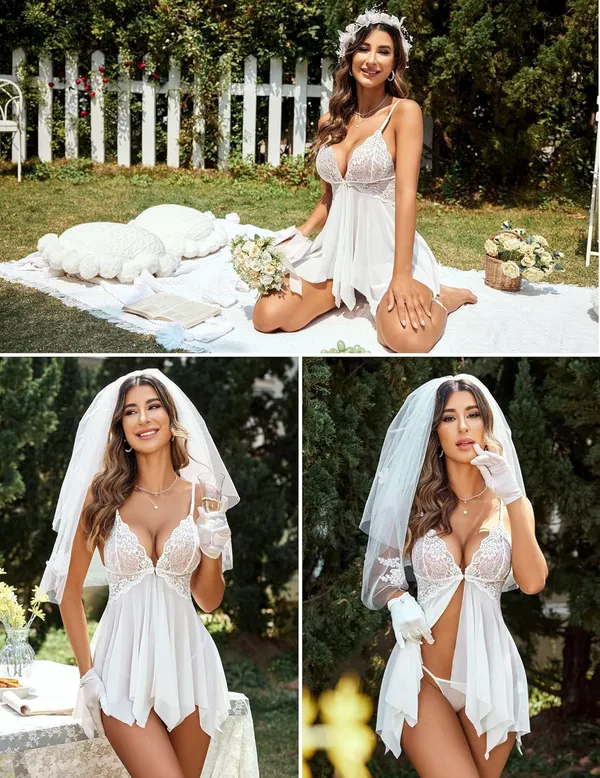 White_Front_Closure_Babydoll_V_Neck_Nightwear_For_Women