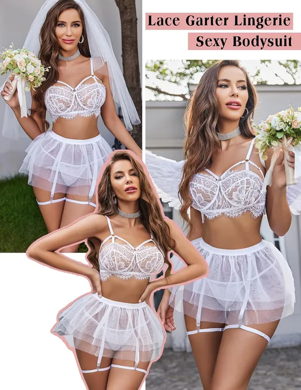 White_Premium_Babydoll_Bra_And_Skirt_Lingerie_Set_For_Women