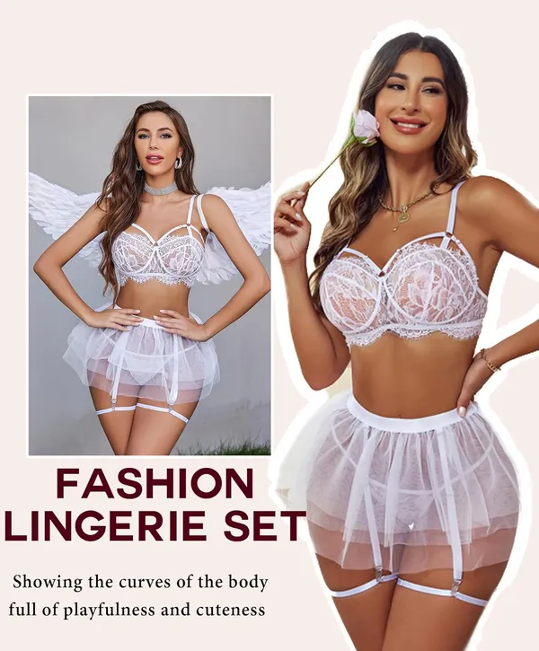 White_Premium_Babydoll_Bra_And_Skirt_Lingerie_Set_For_Women