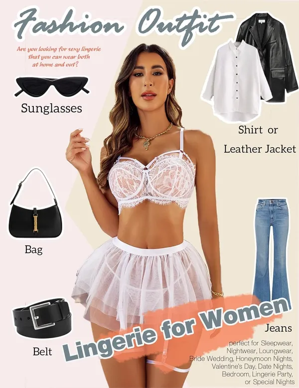 White_Premium_Babydoll_Bra_And_Skirt_Lingerie_Set_For_Women