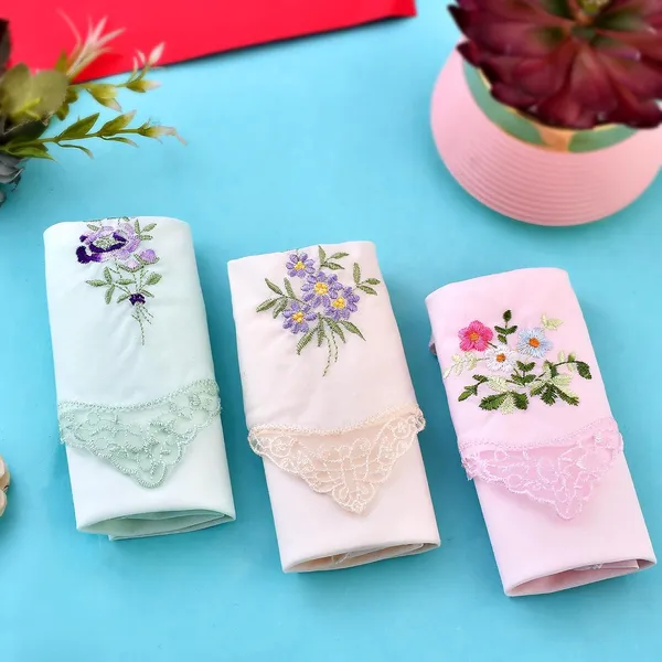 Yellow,_Grey_&_Pink_Embroidered_Cotton_Handkerchiefs_For_Women_(Set_Of_3)