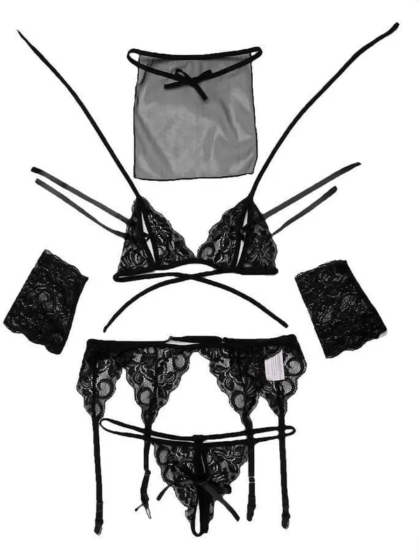 Black_Sheer_Lingerie_Bra,_Panty_With_Mask_And_Gloves_Set_For_Women
