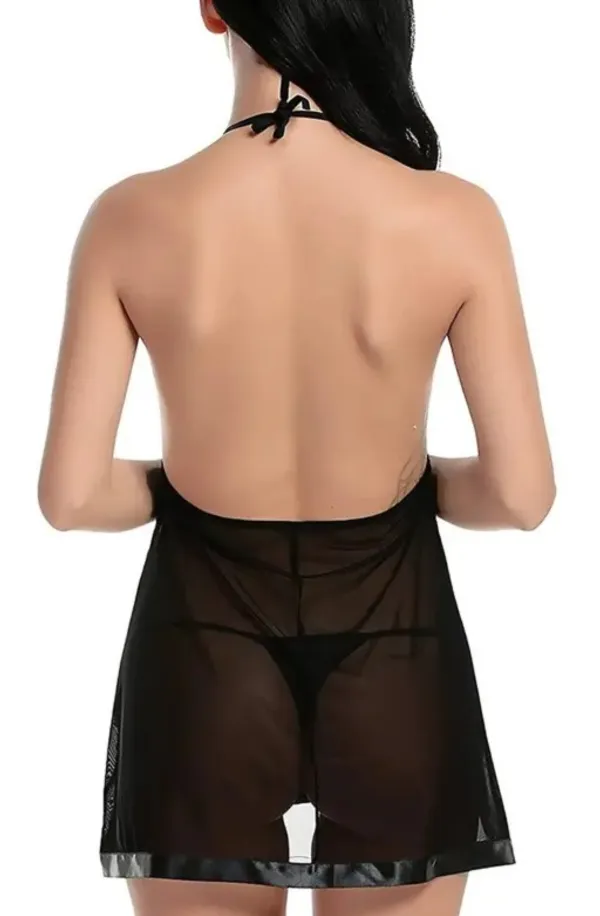Black_Lace_Babydoll_V_Neck_Chemise_Nightwear_For_Women