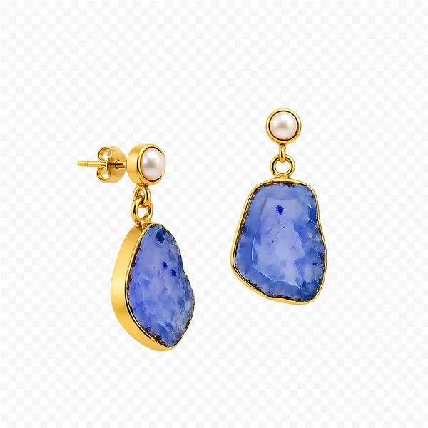 AURIM_BLAIR_EARRINGS_BRASS_STUD_NATURAL_CRYSTAL_GEODES_WITH_PEARL_BLUE