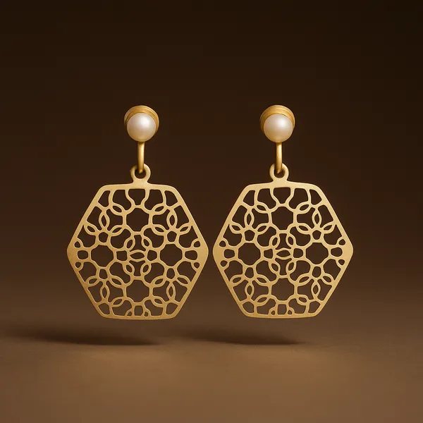AURIM_BLAIR_EARRINGD_BRASS_GOLDEN_HONEYCOMB_FILGREE_WORK_WITH_REAL_PEARL