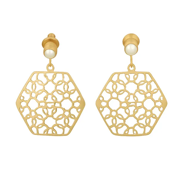 AURIM_BLAIR_EARRINGD_BRASS_GOLDEN_HONEYCOMB_FILGREE_WORK_WITH_REAL_PEARL