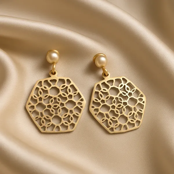 AURIM_BLAIR_EARRINGD_BRASS_GOLDEN_HONEYCOMB_FILGREE_WORK_WITH_REAL_PEARL