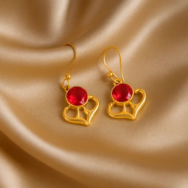 AURIM_BLAIR_EARRINGS_BRASS__LEAF_SHAPE_WITH_CRYSTAL_RED_AND_GOLDEN