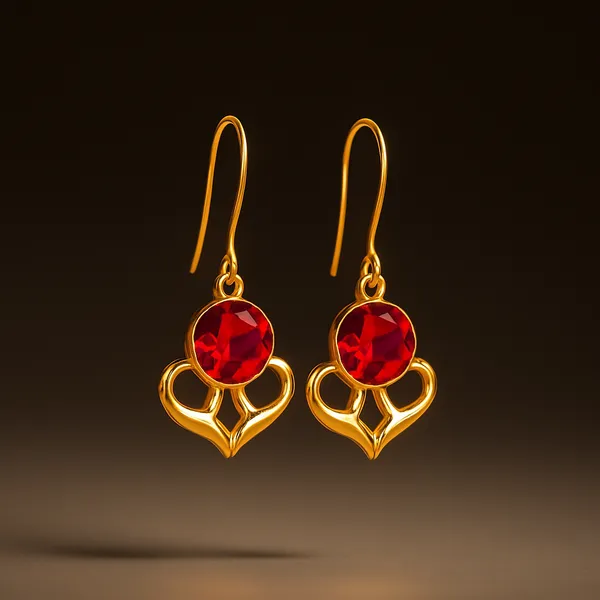AURIM_BLAIR_EARRINGS_BRASS__LEAF_SHAPE_WITH_CRYSTAL_RED_AND_GOLDEN