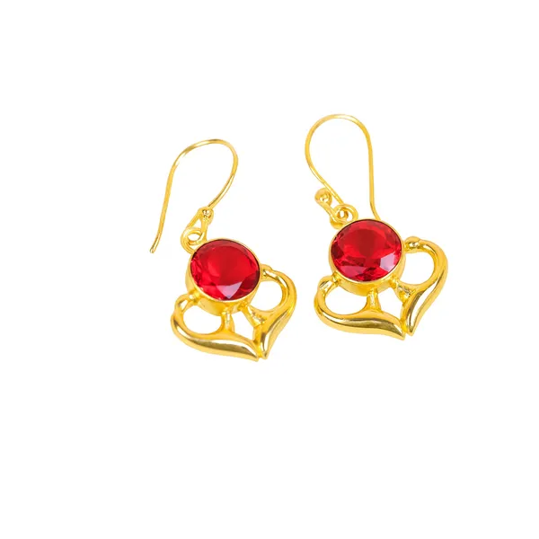 AURIM_BLAIR_EARRINGS_BRASS__LEAF_SHAPE_WITH_CRYSTAL_RED_AND_GOLDEN