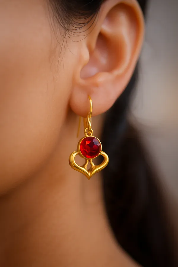 AURIM_BLAIR_EARRINGS_BRASS__LEAF_SHAPE_WITH_CRYSTAL_RED_AND_GOLDEN
