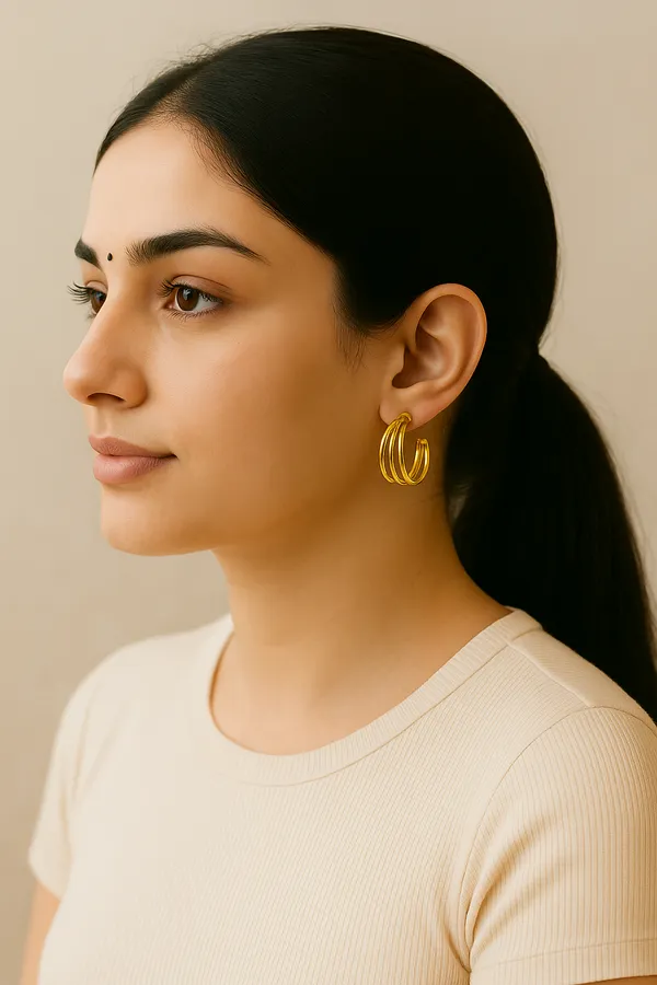 AURIM_BLAIR_STUD_EARRINGS_BRASS_REVERSE_TRIPLE_C-SHAPE_GOLDEN