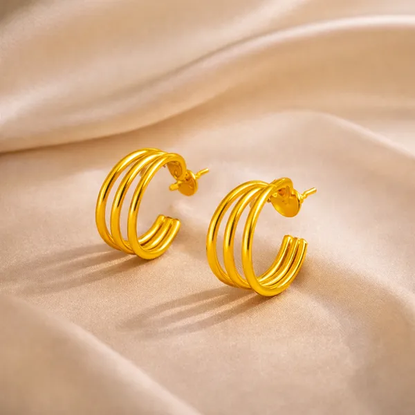 AURIM_BLAIR_STUD_EARRINGS_BRASS_REVERSE_TRIPLE_C-SHAPE_GOLDEN