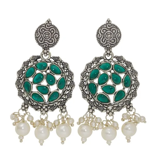 AURIM_BLAIR_STUD_EARRINGS_GERMAN_SILVER_CHAANDBALI_CRYSTAL_&_FRESHW_ATER_JUNKA_GREEN