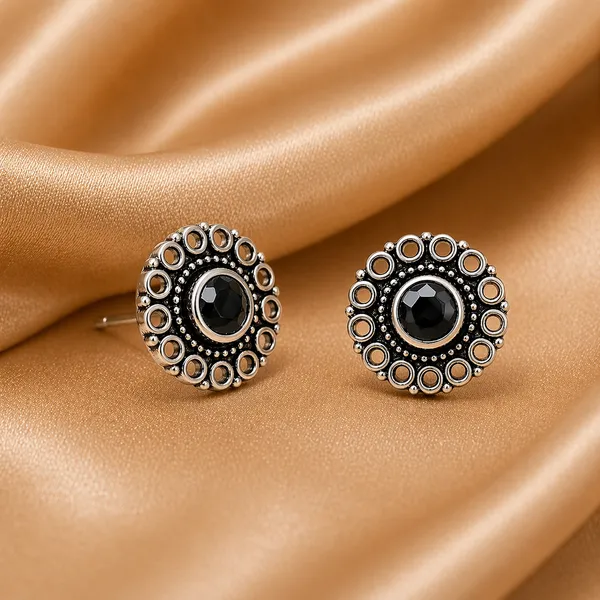 AURIM_BLAIR_STUD_EARRINGS_BRASS_JAALI_WITH_BLACK_STONE