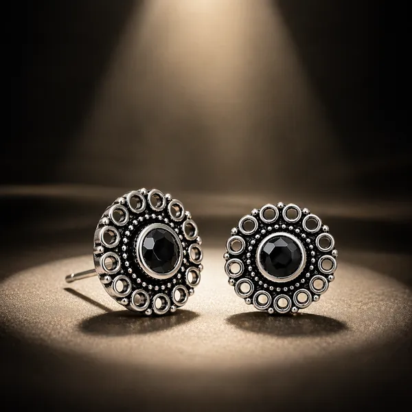 AURIM_BLAIR_STUD_EARRINGS_BRASS_JAALI_WITH_BLACK_STONE