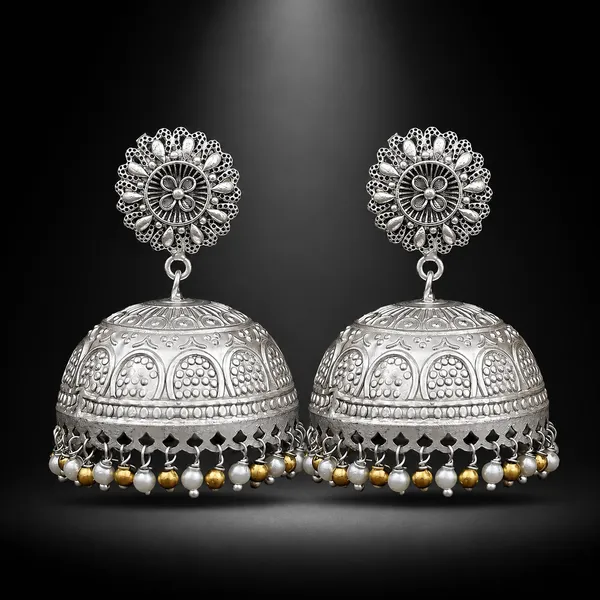 ANTIQUE_SILVER_DOME_JHUMKA_EARRINGS