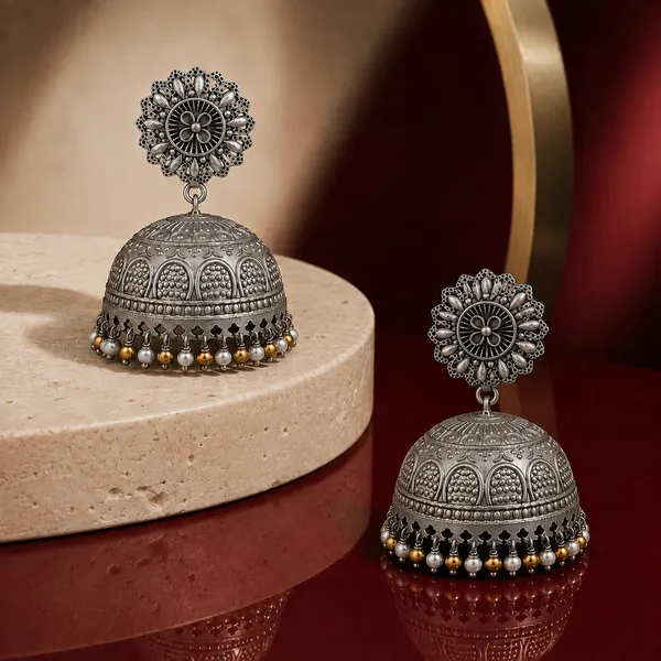 ANTIQUE_SILVER_DOME_JHUMKA_EARRINGS