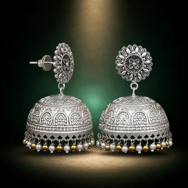 ANTIQUE_SILVER_DOME_JHUMKA_EARRINGS