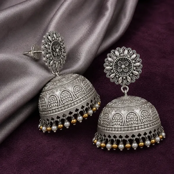 ANTIQUE_SILVER_DOME_JHUMKA_EARRINGS