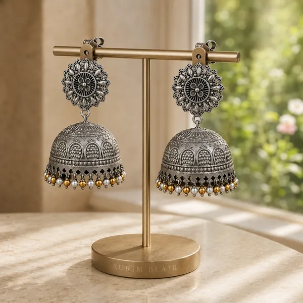 ANTIQUE_SILVER_DOME_JHUMKA_EARRINGS