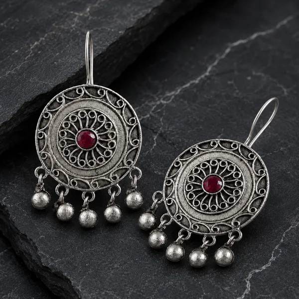 ANTIQUE_SILVER_RUBY_GHUNGROO_EARRINGS