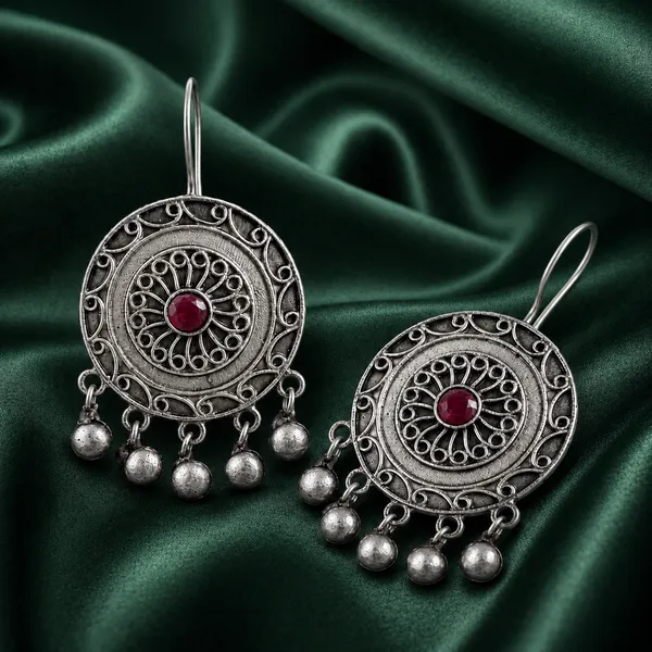 ANTIQUE_SILVER_RUBY_GHUNGROO_EARRINGS