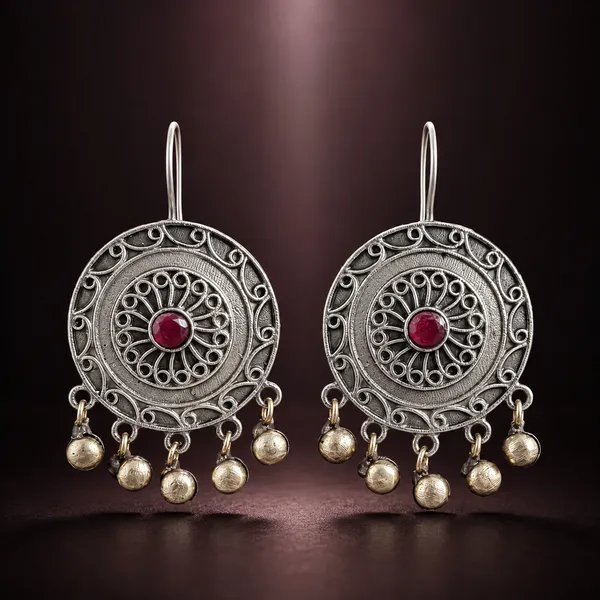 ANTIQUE_SILVER_RUBY_GHUNGROO_EARRINGS