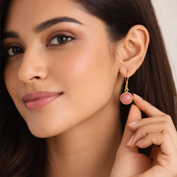 AURIM_BLAIR_EARRINGS__BRASS_WATERDROP_PINK_STONE