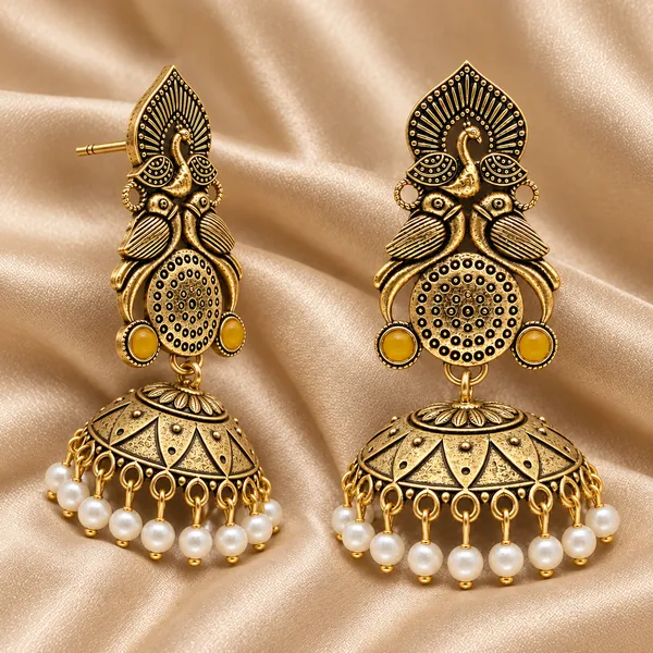 Antique_Gold_Pearl_Jhumka_Earrings