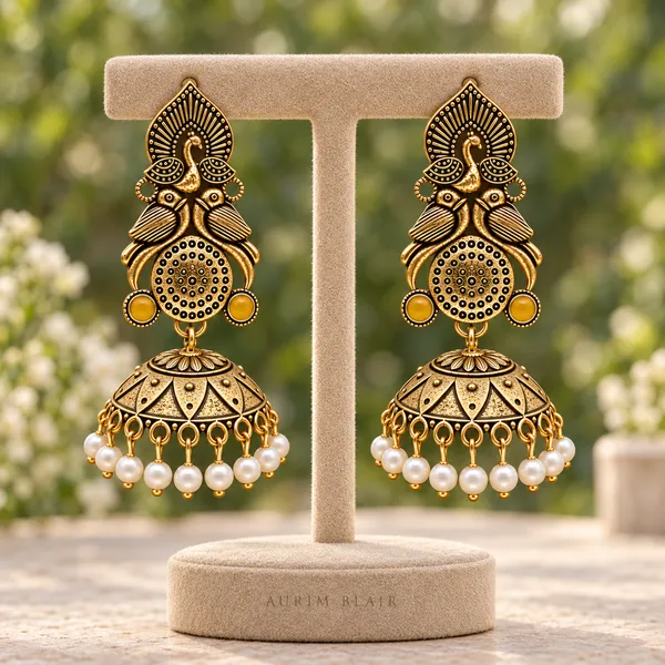 Antique_Gold_Pearl_Jhumka_Earrings