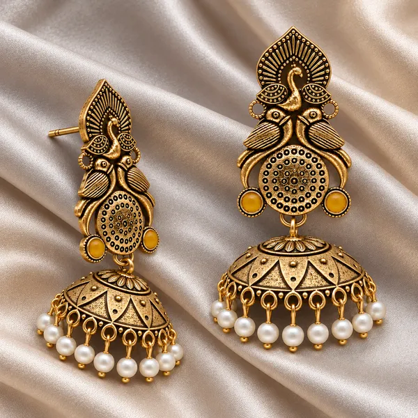 Antique_Gold_Pearl_Jhumka_Earrings