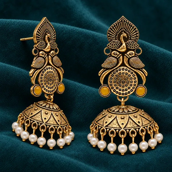 Antique_Gold_Pearl_Jhumka_Earrings