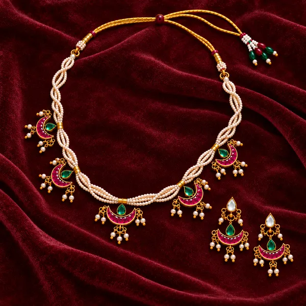 Chandrika_Pearl_Kundan_Crescent_Necklace_Green_and_Pink