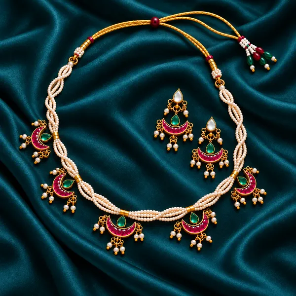 Chandrika_Pearl_Kundan_Crescent_Necklace_Green_and_Pink