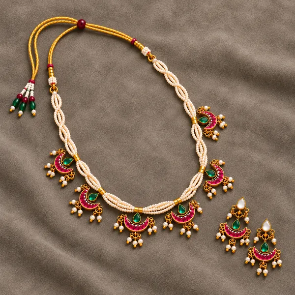 Chandrika_Pearl_Kundan_Crescent_Necklace_Green_and_Pink