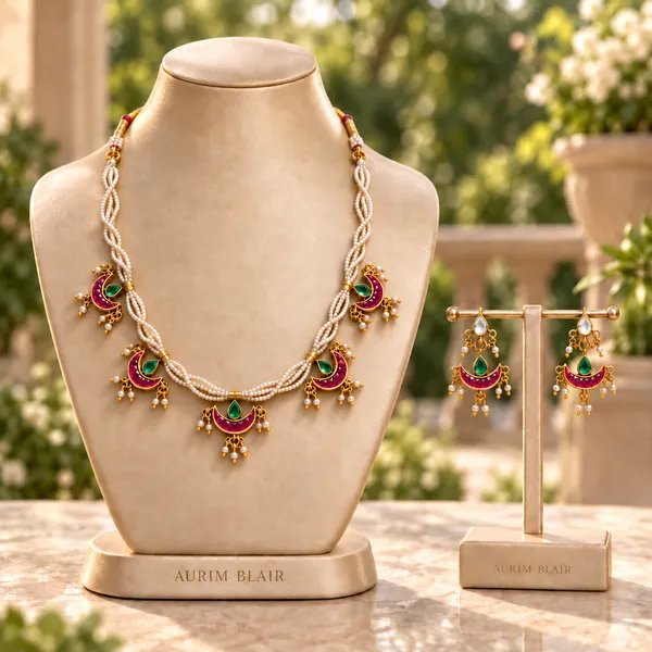 Chandrika_Pearl_Kundan_Crescent_Necklace_Green_and_Pink
