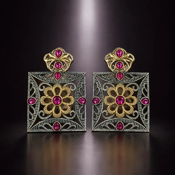DUAL-TONE_RUBY_FLORAL_DROP_EARRINGS