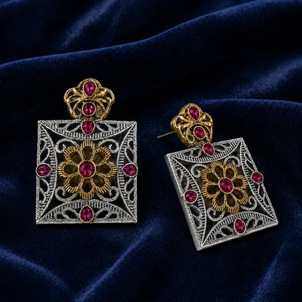 DUAL-TONE_RUBY_FLORAL_DROP_EARRINGS