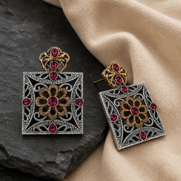 DUAL-TONE_RUBY_FLORAL_DROP_EARRINGS
