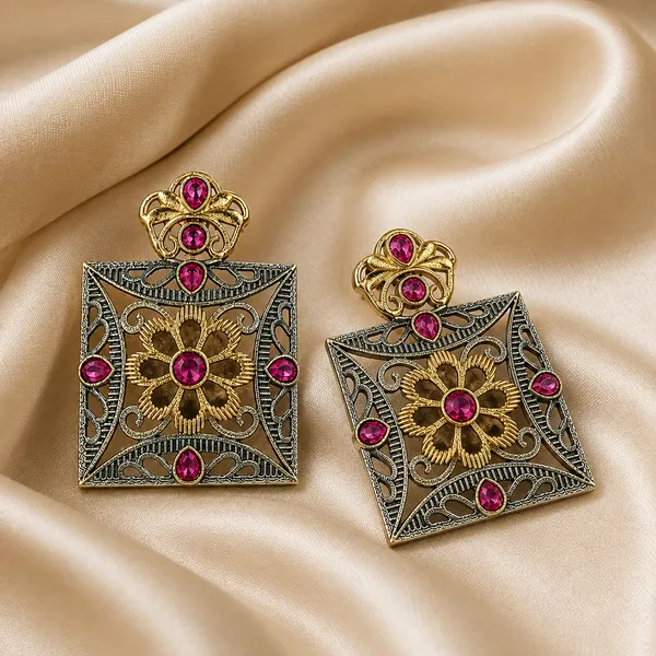 DUAL-TONE_RUBY_FLORAL_DROP_EARRINGS