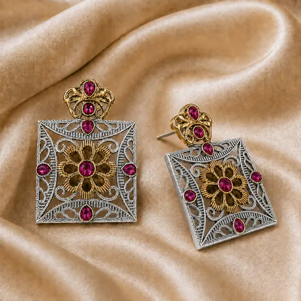 DUAL-TONE_RUBY_FLORAL_DROP_EARRINGS