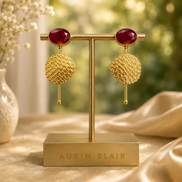 ECLIPSE_TEXTURED_BRASS_STUD_EARRINGS_-_RUBY_RED