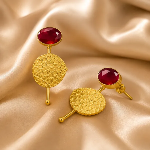 ECLIPSE_TEXTURED_BRASS_STUD_EARRINGS_-_RUBY_RED