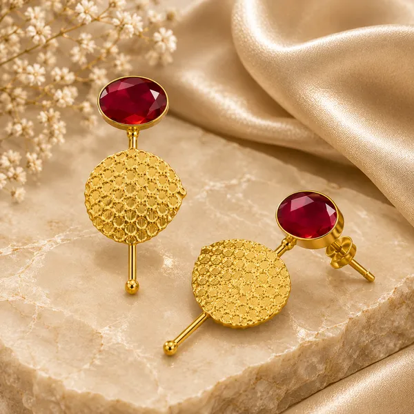 ECLIPSE_TEXTURED_BRASS_STUD_EARRINGS_-_RUBY_RED