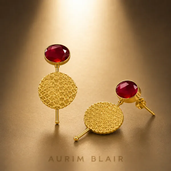ECLIPSE_TEXTURED_BRASS_STUD_EARRINGS_-_RUBY_RED