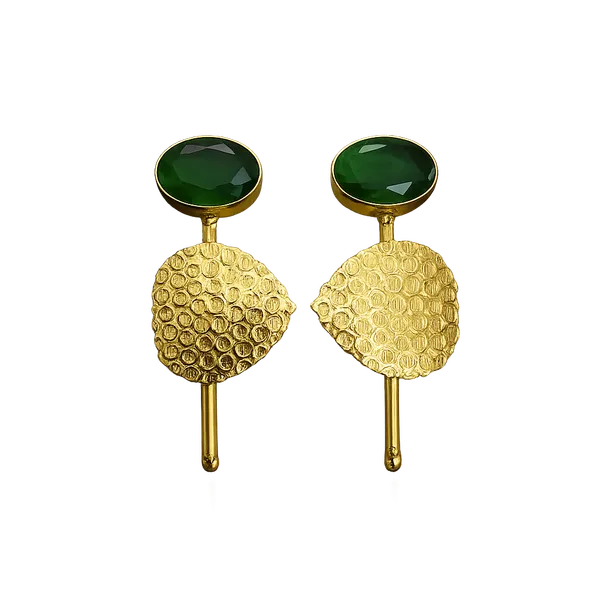 ECLIPSE_TEXTURED_BRASS_STUD_EARRINGS_-_EMERALD_GREEN